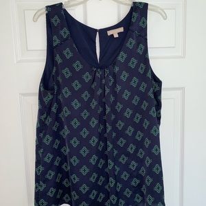 BR Navy with Green Knot Pattern Sleeveless Blouse